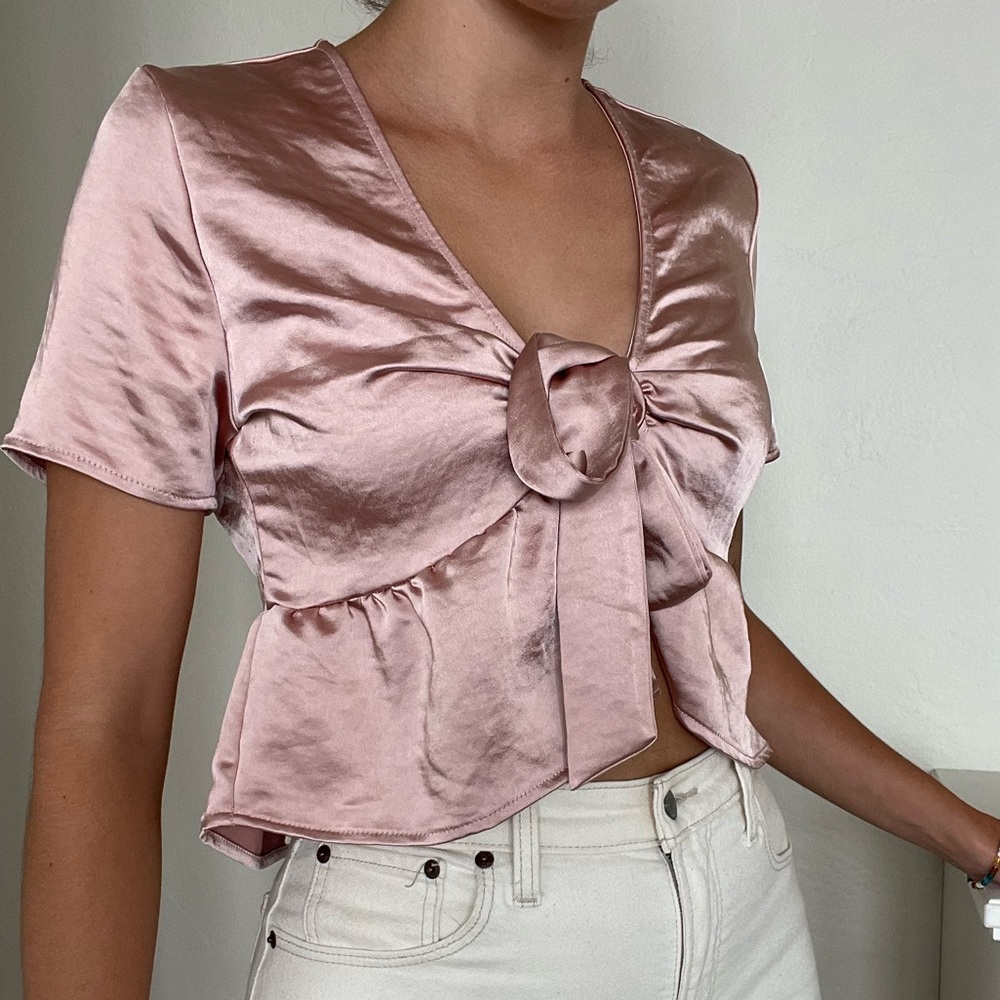 Kendall & Kylie pink silky tie front top